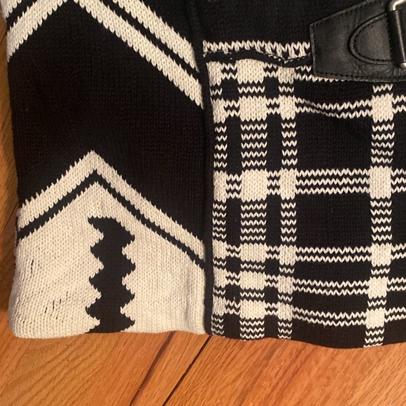 Ralph Lauren Black White Aztec Tribal Knit Sweater Wrap Open Vest RARE - Picture 3 of 8